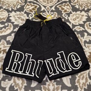 Men’s Black/White Rhude Athletic Shorts W/ Yellow Drawstring Size Large